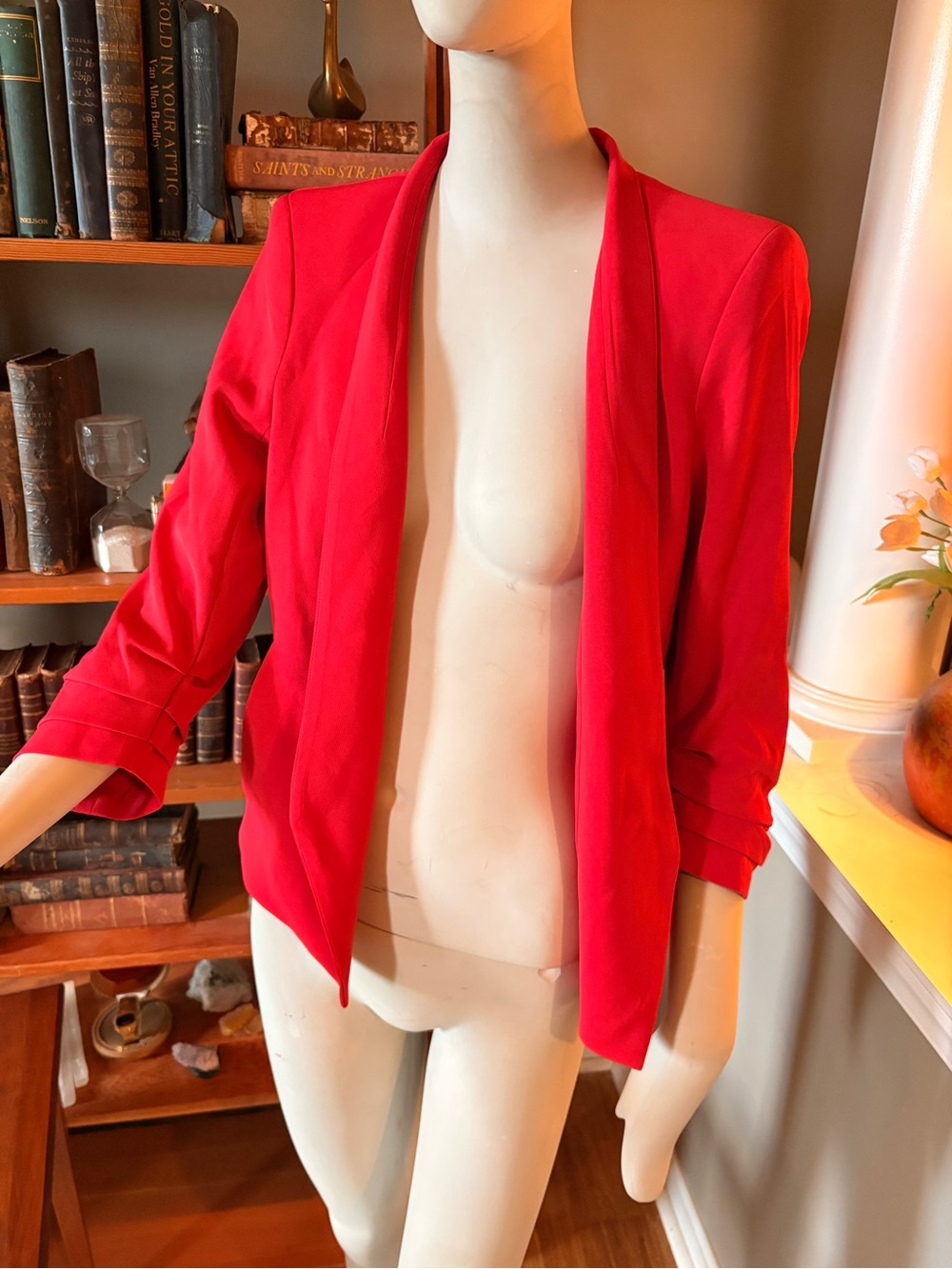 Rachel Zoe Open-Front Red Draped Blazer Coral Pink/Red Color